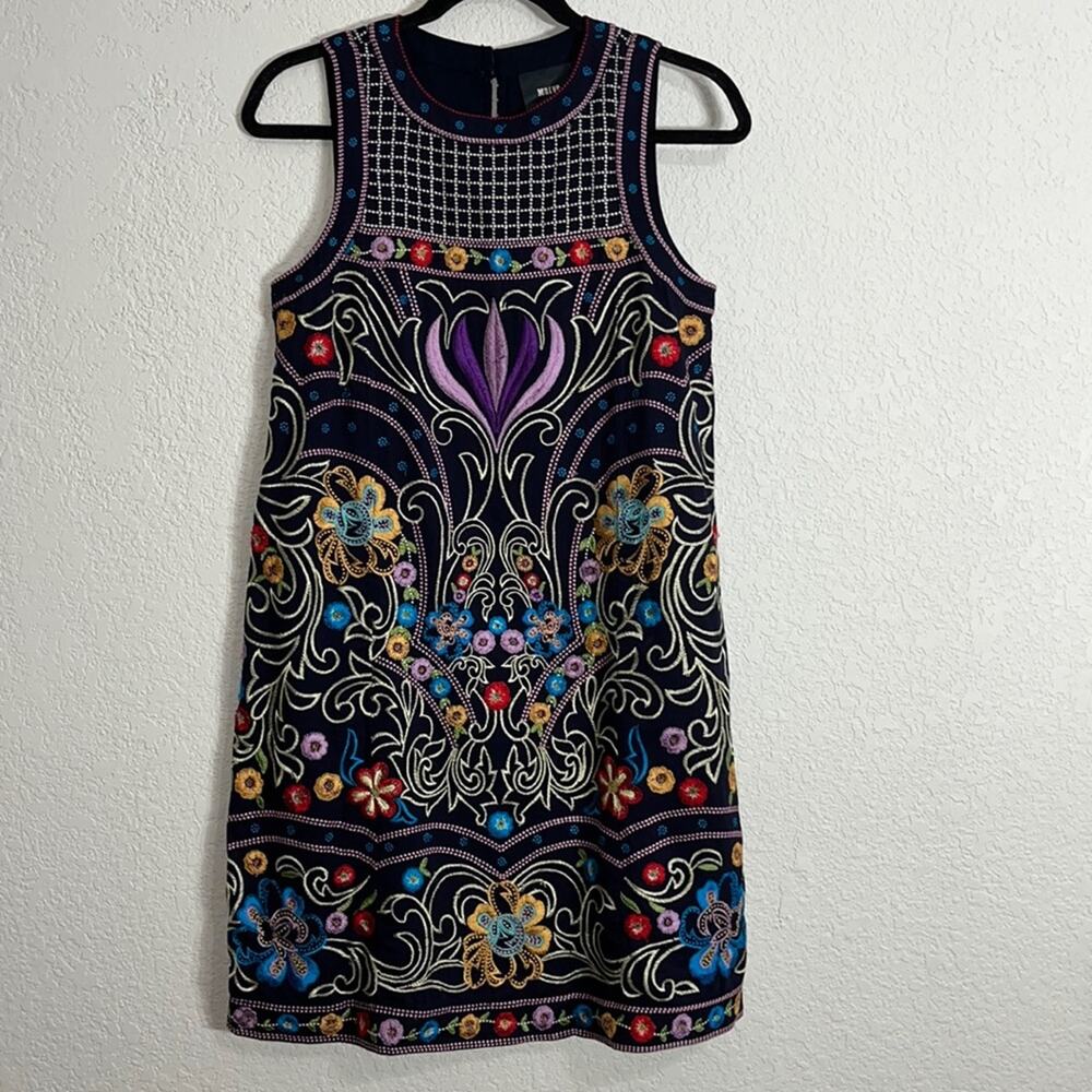 Maeve Anthropologie embroidered sleeveless cotton shift dress Floral Office
